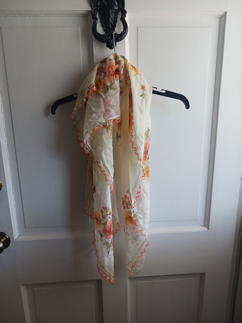 Turkish Oya Style Scarf Vintage Hijab Headscarf Bandana Orange Floral Design